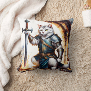 Brave Katzenritter in Rüstung mit Schwert Kissen