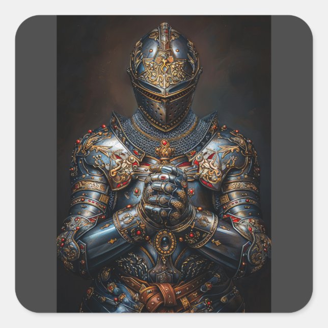 Brave mittelalterlicher Ritter Quadratischer Aufkleber (Vorderseite)