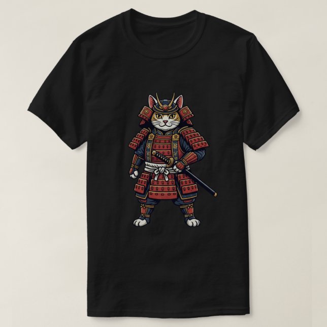 Brave Samurai Cat Warrior T-Shirt (Design vorne)