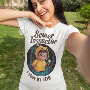 Brave Sewer Inspector Kind in lebendiger Regenmant T-Shirt