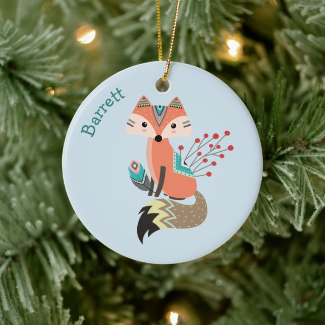 Brave Tribal Fox Personalisiert Keramik Ornament (Baum)