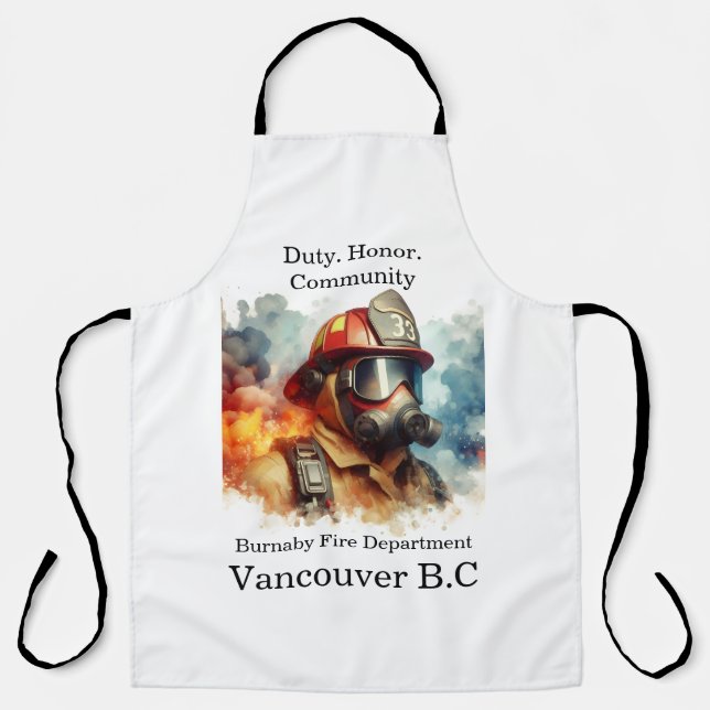 Braver Feuerwehrmann in Aktion inmitten wirbelnder Schürze (Vorderseite)