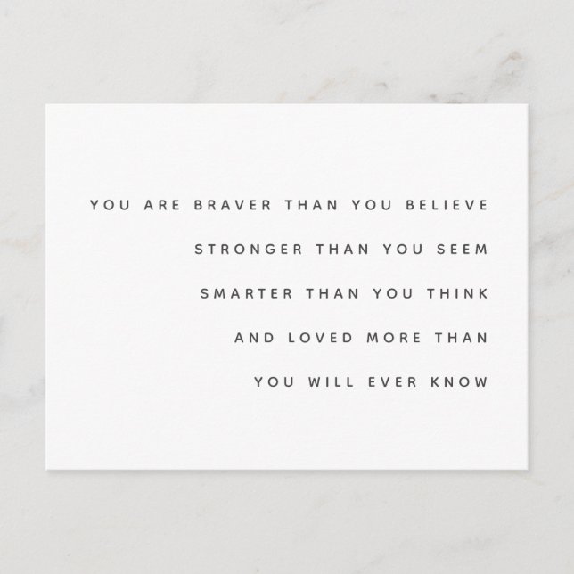 Braver Stronger Smarter Love | Milne Zitat modern Postkarte (Vorderseite)