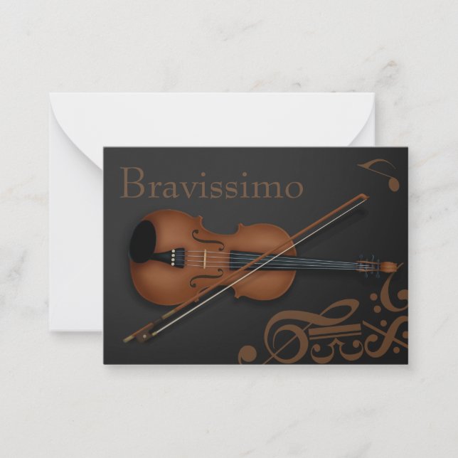 "Bravissimo" Braune Violine & Bow Black & Brown Mitteilungskarte (Vorderseite)