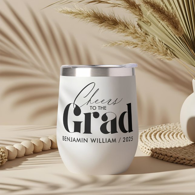 Bravo à la fin | Nom minimum du diplômé personnali (Cheers to the Grad | Minimal Custom Graduate Name Thermal Wine Tumbler)