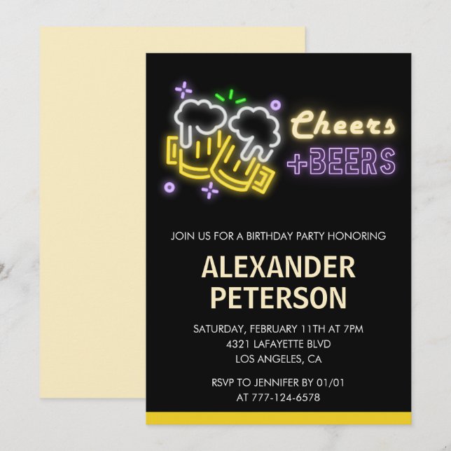 Bravo Beer 39e anniversaire invitation Hommes Neon (Devant / Derrière)