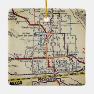 Brawley CA Retro Map Keramikornament