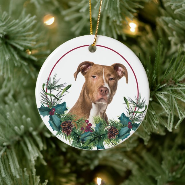 Brawn American Pit Bull Dog Evergreen Kreath Keramik Ornament (Baum)