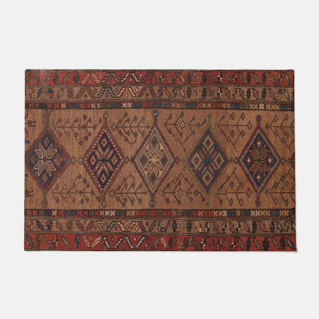 Brawn Antique Persian Rug Geometric Shapes Design  Fußmatte (Vorderseite)