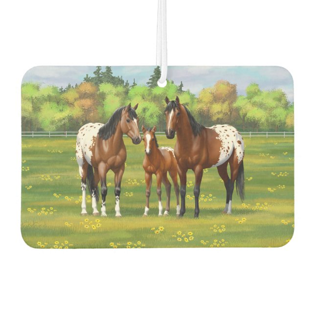 Brawn Bay Appaloosa Pferde im Sommer Weide Autolufterfrischer (Vorderseite)