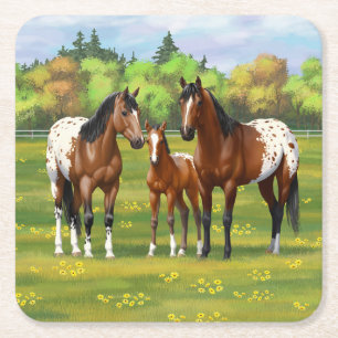 Brawn Bay Appaloosa Pferde im Sommer Weide Rechteckiger Pappuntersetzer