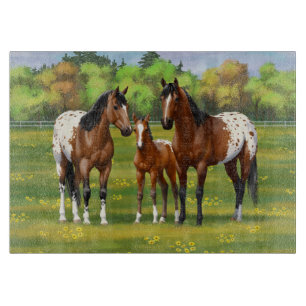 Brawn Bay Appaloosa Pferde im Sommer Weide Schneidebrett