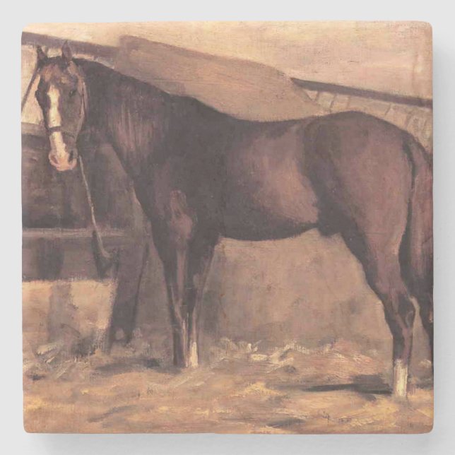 Brawn Bay Pferd im Stall Steinuntersetzer (Vorderseite)