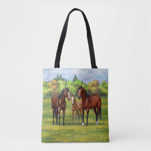Brawn Bay Quarter Pferde im Sommer Weide Tasche