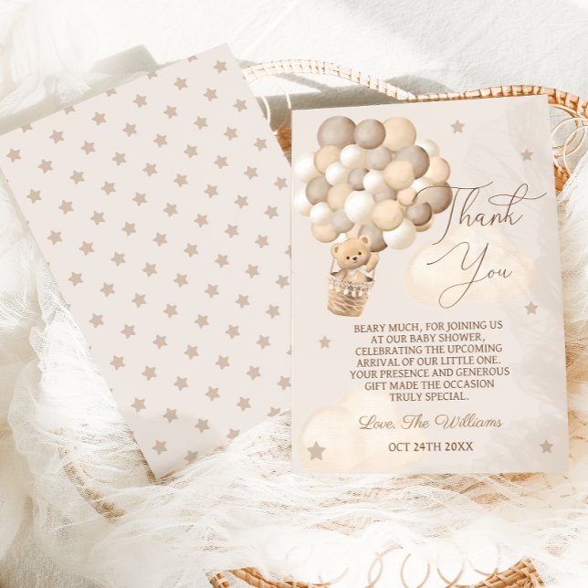 Brawn Bear Balloons Bearly Wait Baby Dusche Dankeskarte (Von Creator hochgeladen)