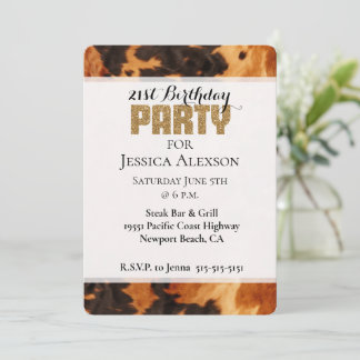 Brawn Black Cowhide Gold Glitzer 21. Geburtstag Einladung