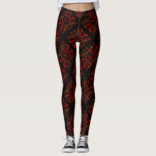 Brawn Black Red Ethnic Abstrakt Pattern Leggings