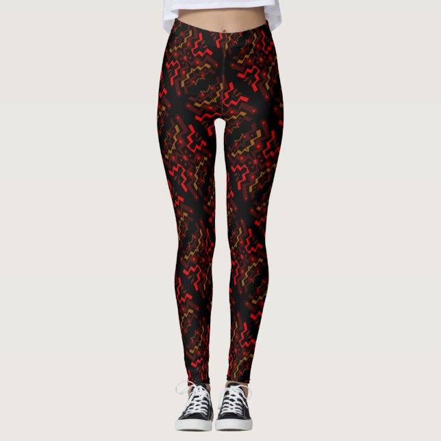Brawn Black Red Ethnic Abstrakt Pattern Leggings (Vorderseite)