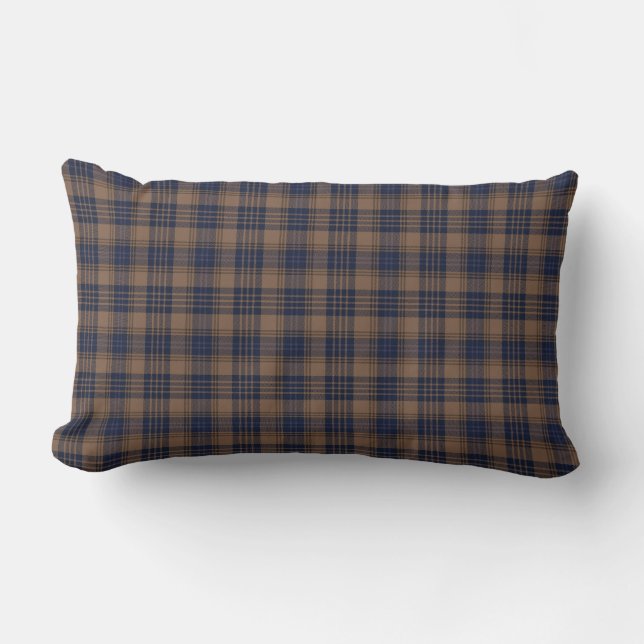 Brawn Blue Tartan Kariertes rustikales Muster Lendenkissen (Vorderseite)