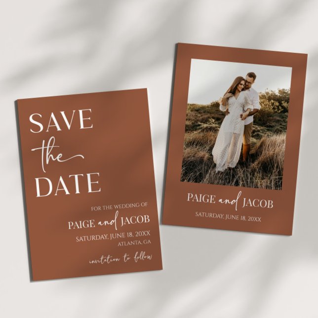 Brawn Boho Minimal Wedding speichern das Datum Einladung (Von Creator hochgeladen)