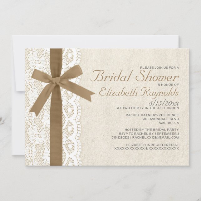 Brawn Bow & Lace Bridal Einladungen (Vorderseite)