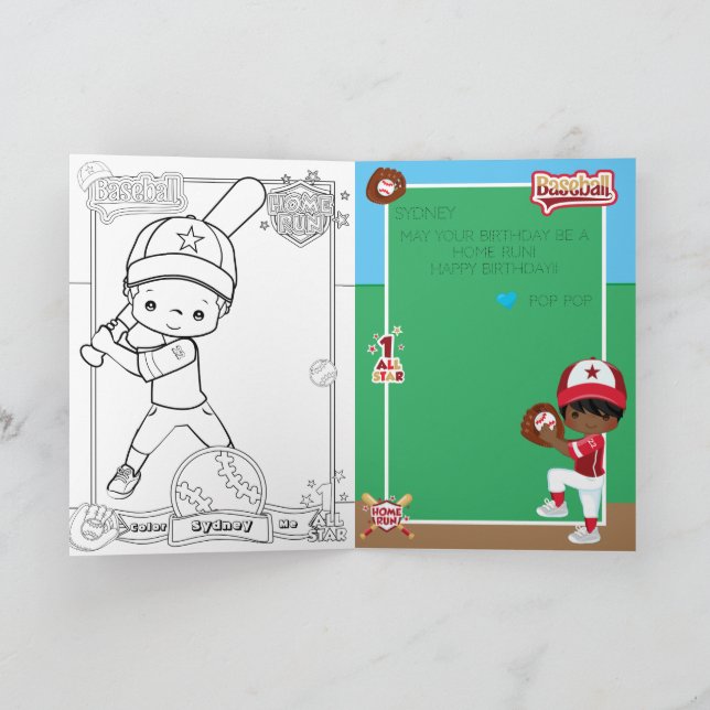 Brawn Boys Baseball Farbing Page Happy Birthday Karte (Innenseite)
