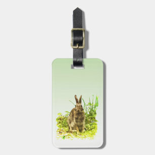 Brawn Bunny Rabbit auf dem Tag mit grünem Gras Gepäckanhänger