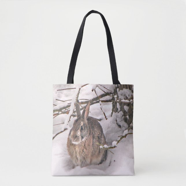 Brawn Bunny Rabbit in Snow Animal Toag Tasche (Vorderseite)
