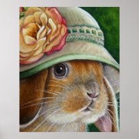 Brawn Bunny Rabbit in Spring Bonnet Art 16x20