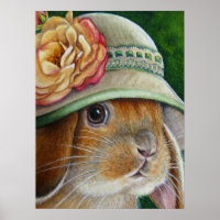 Brawn Bunny Rabbit in Spring Bonnet Art 18x24