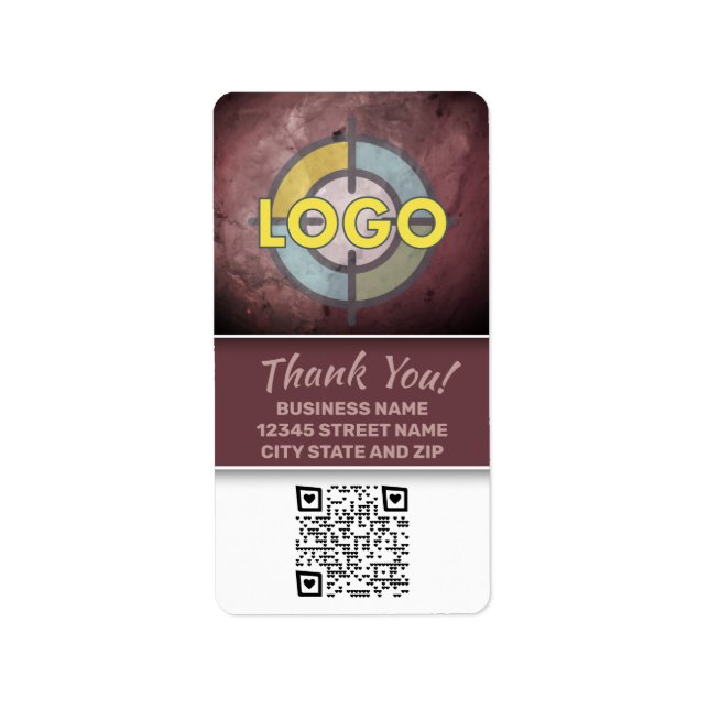 Brawn Burgundy Marble Label Bold Strip QR Code Adressaufkleber (Vorne)