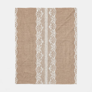 Brawn Burlap Off-White Lace Textur Fleecedecke