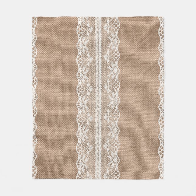Brawn Burlap Off-White Lace Textur Fleecedecke (Vorderseite)
