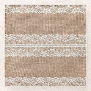 Brawn Burlap Off-White Lace Textur Glasuntersetzer