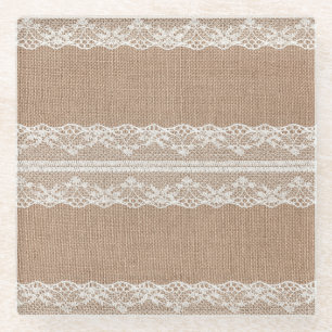Brawn Burlap Off-White Lace Textur Glasuntersetzer