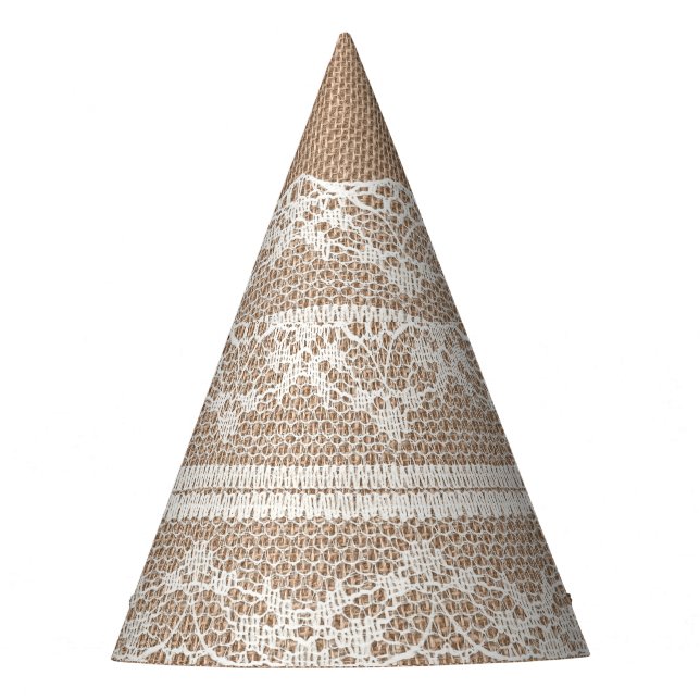Brawn Burlap Off-White Lace Textur Partyhütchen (Vorderseite)