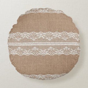 Brawn Burlap Off-White Lace Textur Rundes Kissen