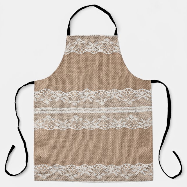 Brawn Burlap Off-White Lace Textur Schürze (Vorderseite)
