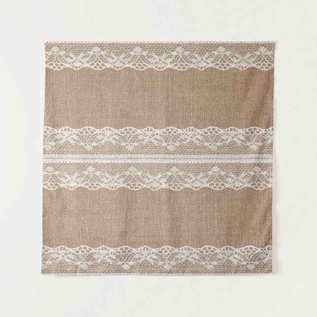 Brawn Burlap Off-White Lace Textur Wandteppich (Vorderseite)