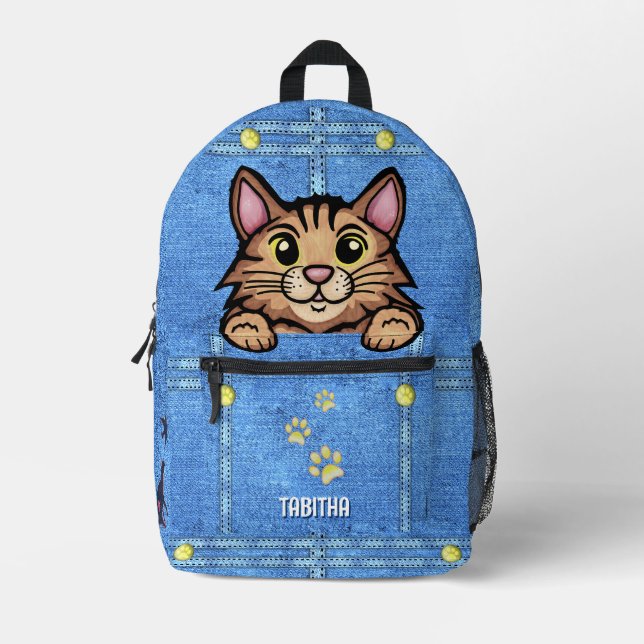 Brawn Cat in Imitate Denim Pocket mit Individuelle Bedruckter Rucksack (Vorderseite)