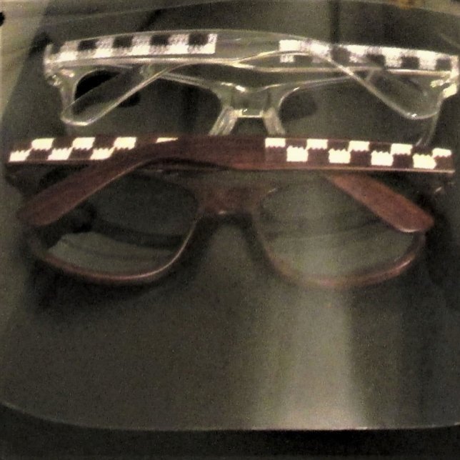 Brawn Checkered Unique Designer Crochet Print Wood (Sunglasses great for kids or adults. Checkered Squares Pattern Original Crochet by Delores Chamblin.)