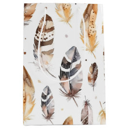 Brawn Cream Tribal Native Feathers Geburtstag Mittlere Geschenktüte