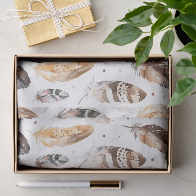 Brawn Cream Tribal Native Feathers Seidenpapier (Geschenk)