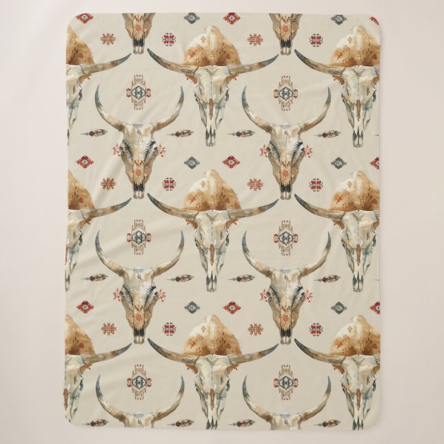 Brawn Cream Tribal Native Feathers Skulls Sherpadecke (Vorderseite)
