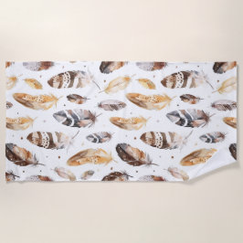 Brawn Cream Tribal Native Feathers Strandtuch