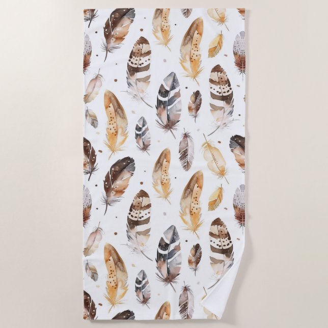Brawn Cream Tribal Native Feathers Strandtuch (Vorderseite)
