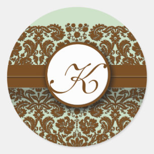Brawn Damask Green Blue - Sie wählen Farbkleber Runder Aufkleber
