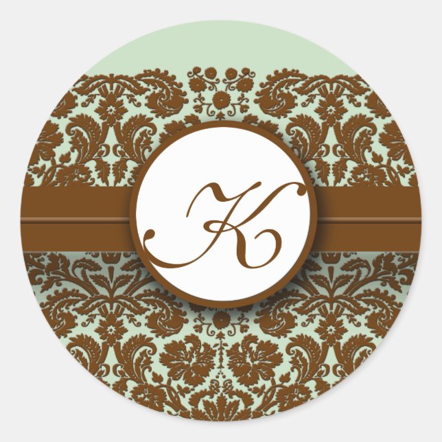 Brawn Damask Green Blue - Sie wählen Farbkleber Runder Aufkleber (Vorderseite)