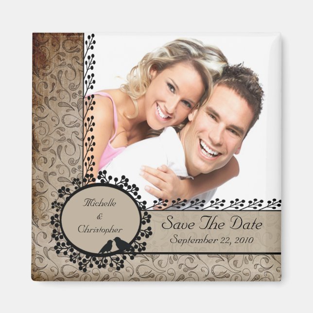Brawn Damask Love Birds Foto Speichern das Date Ma Magnet (Vorne)