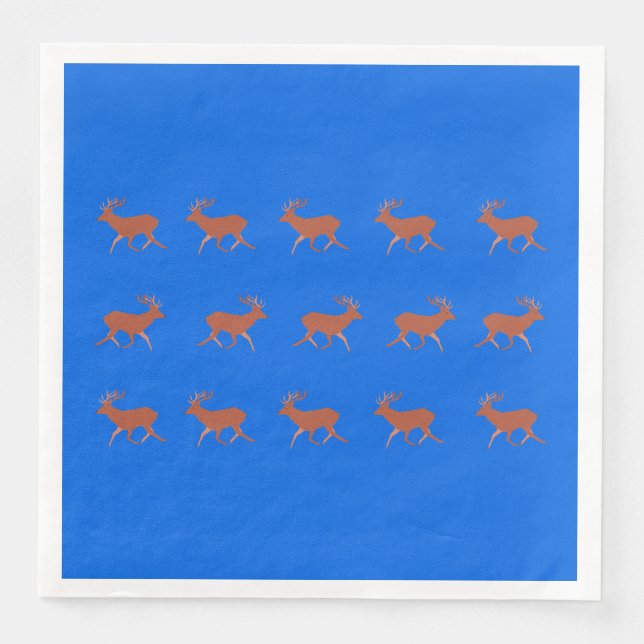 Brawn Deer Walking Festivals Muster Blau Hintergru Serviette (Vorderseite)